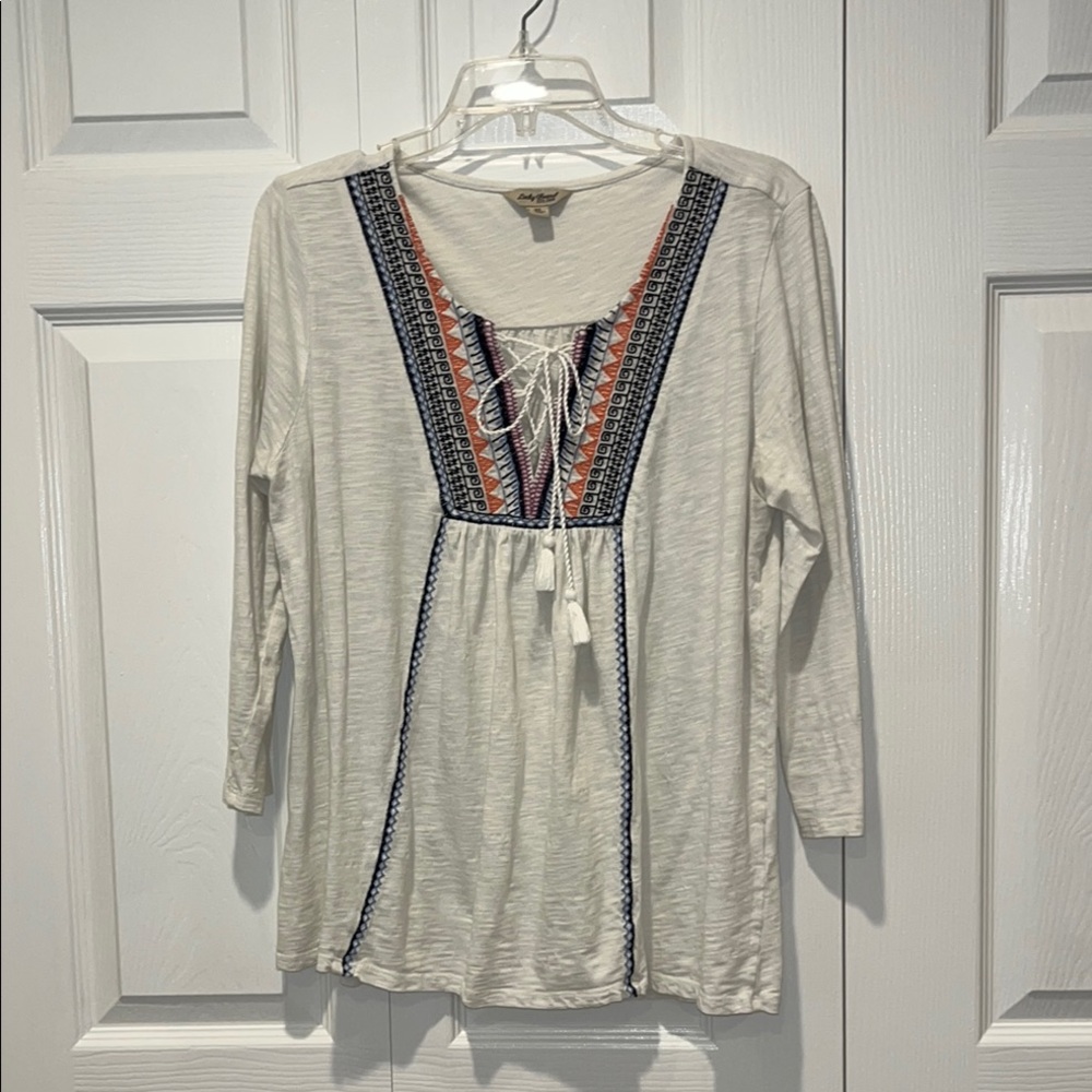 Lucky Brand Cream and Blue Tunic Top